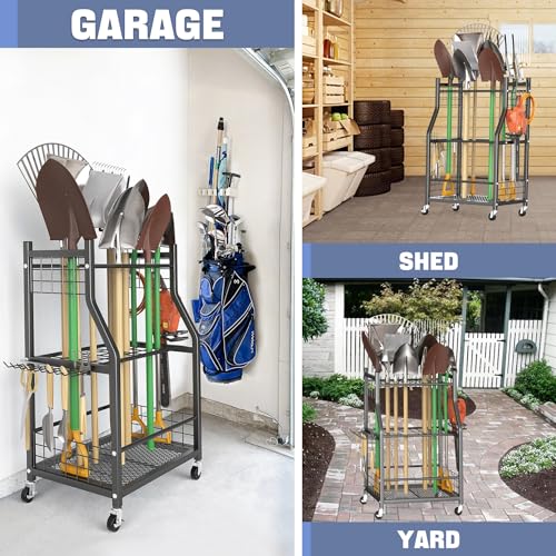 WALMANN Garden Tool Organizer with Wheels, Rakes/Shovels/Yard Tools Stand - style: Medium-stand