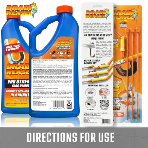 Drain Weasel Pro Strength Clog Remover Plus 3 Pack Pro Snake