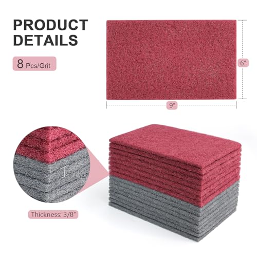 6"x9" Automotive Scuff Pad 16 Pack (7447&7448) - 8 Maroon(Fine) & 8 Gray(Ultra Fine), Wet/Dry Reusable Scuffing Pad for Paint Prep, Sanding - Auto Body, Woodworking & Handicrafts - color: Maroon+Gray, size: 16 pcs (6" x 9")
