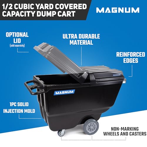 Magnum Tilt Truck, 1/2 Cu. Yd. Capacity Dump Cart with Non-Marking 12” Wheels & 5” Casters for Handling, Transporting on Construction Jobsites, 750 lbs, Trash Cart with Wheels DUC12T-NM-02PK (2-Pack) - size: Non-Marking Wheels, style: No Frame
