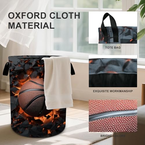 Basketball Laundry Basket Collapsible Oxford Cloth Fabric Hamper,Tote Bag Portable Storage Bin for Bedroom Bathroom Laundry Room 19.6x15.7 Inch - color: Basketball