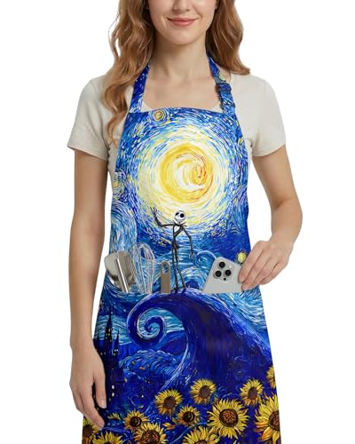 Women Apron, Cute Kitchen Aprons for Women, Girls - color: Blue Nightmare