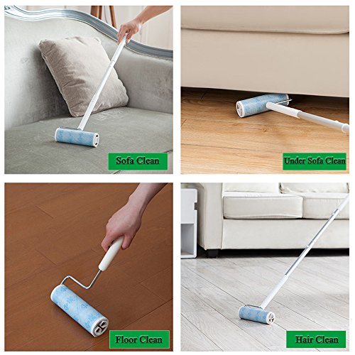 Large Lint Roller 6.3" Sticky Roller Extendable Handle for Floor & Pet Hair - size: 1 Pack