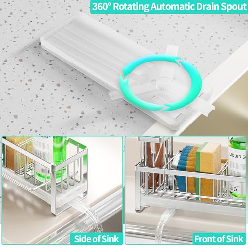 HapiRm Sponge Holder for Kitchen Sink - Self-draining Sink Caddy with Brush Holder and Dishcloth Holder, Stainless Steel Kitchen Organizer - Silver - color: Silver, size: with Dishcloth Holder