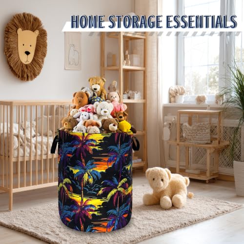 Palm Trees Laundry Basket Oxford Cloth Foldable Hamper 18.9x16.5 Inch - color: Colorful Palm Tree Hawaii Pattern