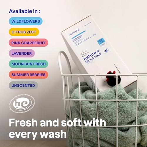 ATTITUDE Liquid Laundry Detergent Refill, EWG Verified, HE Compatible, Plant-Based & Vegan, Natural Laundry Soap, Mountain Fresh Scent, 160 Loads, 135.26 Fl Oz