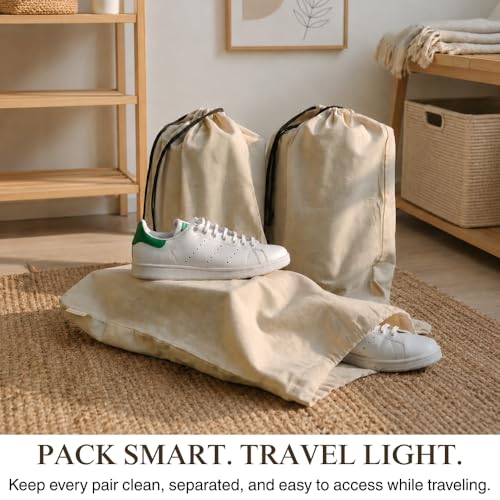 Cotton Shoe Travel Bags with Drawstring, Pack of 3, 26"x20" inch - size: Extra Large (26"×20")