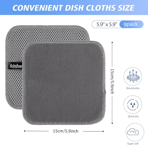 KinHwa Dish Cloths for Washing Dishes with Scrub Side, Microfiber Dish Rags - color: Gray, size: 6inchx6inch