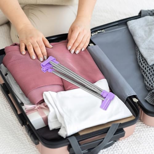 Portable Clothes Rack for Travel, Stainless Steel Folding Clothes Drying Rack, Adjustable Height and Length, Compact Design for Easy Carrying, Travel-Friendly Violet Clothes Rack