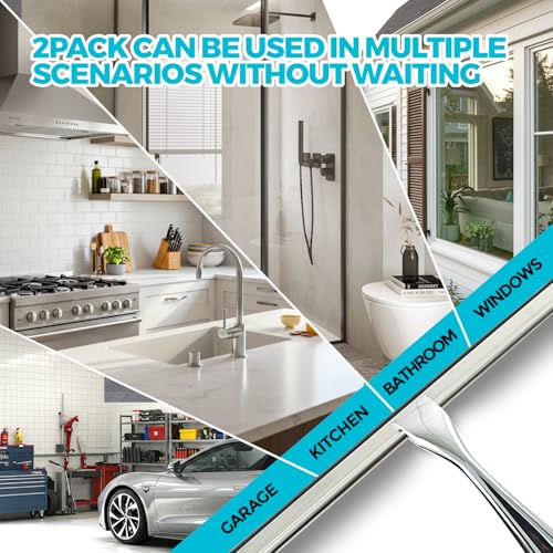 ALFLOD 2pcs Shower Squeegee for Glass Doors with Adhesive Hanging Hook Set - color: Silver, size: 12 Inch