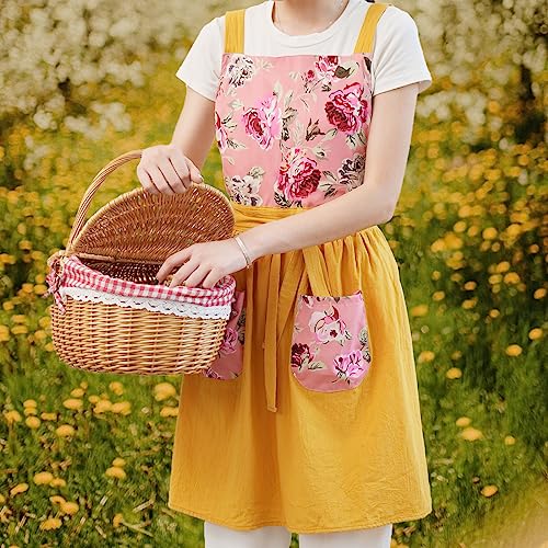 Pinknoke Vintage Pinafore Aprons for Women with Pockets for Kitchen - color: Yellow
