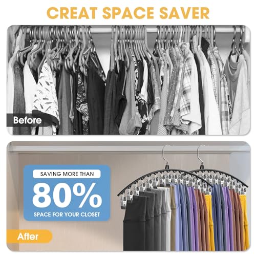 Upgrade 6 Pcs Skirt Pants Hangers with Clips, Metal Legging Organizer Black - color: Black, size: 6 Pack
