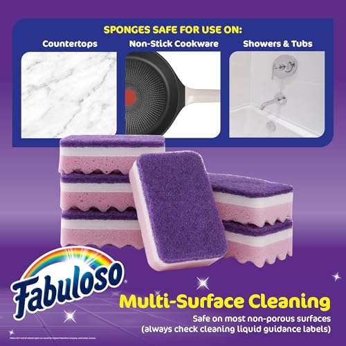 Fabuloso Scratch-Free Kitchen Dish Sponges, Purple, 12 Count Pack - color: Purple, size: 12 Count (Pack of 1)