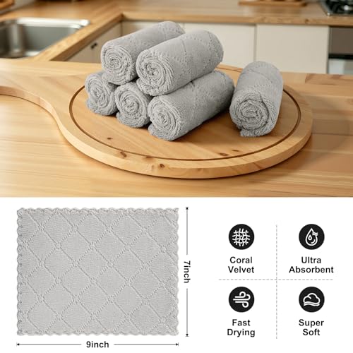 Homaxy Super Soft 18 Pack Coral Velvet Dish Cloths, 7" x 9", Grey - color: Grey, size: 7 x 9 inch- 18 Pack
