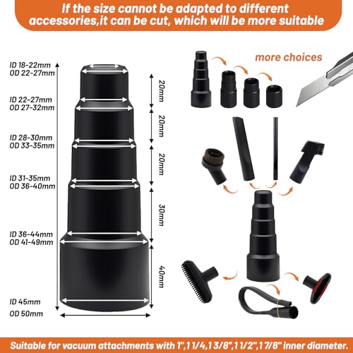 13 PCS Universal Vacuum Attachments Kit, 2 1/2" to 1 1/4" Wet Dry Vacuum Hose Adapter, 1 7/8" to 1" Adapter for Shop Vac, 1 1/4" Vacuum Cleaners Accessories with Horse Hair Brush, Extension Wand - style: 23 PCS