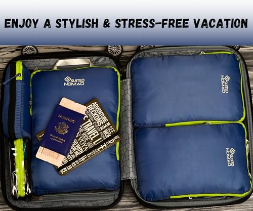 Compression Packing Cubes Set, Suitcase and Backpack Travel Organizer Bags - color: Deep Blue, size: 6Piece