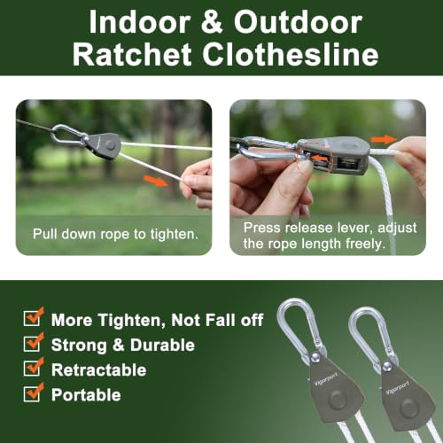 Vigorport Retractable Travel Clothesline, Portable Clothes Laundry Line - size: 50Ft Rope-1/4'' Pulley