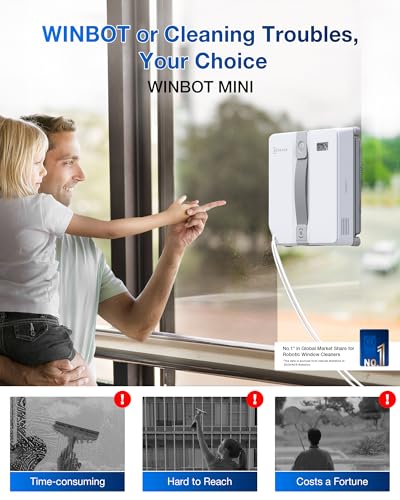 ECOVACS WINBOT Mini Window Cleaning Robot - Compact Design, Dual Nozzles with Ultrasonic Spray, 9-Stage Protection System, Intelligent Path Planning, 3 Cleaning Modes, Anti-Slipping System - color: White