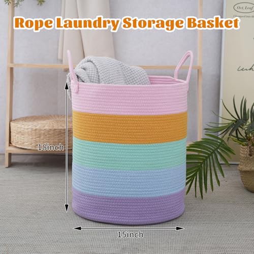Woven Laundry Basket, Nursery Hamper, 15x15x18 Inch, Colorful - color: Colorful