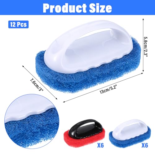 12 Pack Handled Scrubber Set, Non-Scratch Reusable Scouring Pads with Handle for Bathroom, Shower Tile, Bathtub, Pool, Kitchen & Grills Surfaces Teak Cleaner