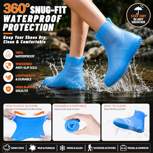 Waterproof Shoe Covers, Reusable Silicone Rain Shoe Covers, Blue, L - color: Blue, size: L
