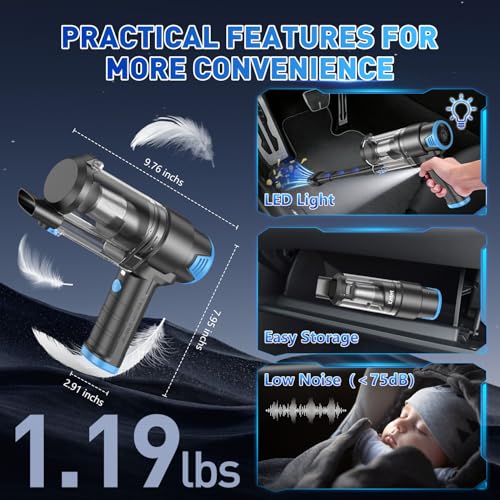 KMM Handheld Car Vacuum Cleaner, 16000PA Air Duster & Hand Held Vacuum - color: Blue & Black