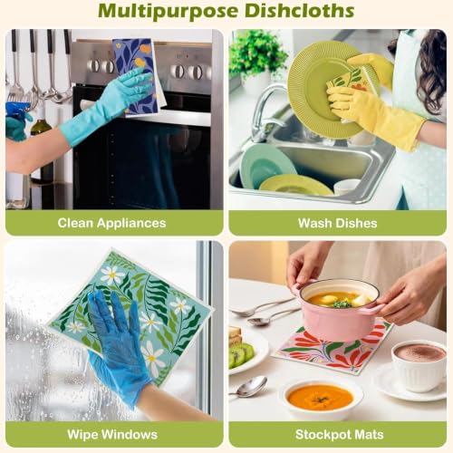 6 Pcs Swedish Paper Cloths for Kitchen, Reusable Paper Towels Washable - color: Bright Abstract Floral