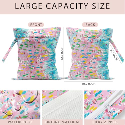 Swimsuit Bag Wet Bags for Travel Reusable Waterproof Dry Bags Diaper Bag Pink Palm Coastal Wet Bag for Swimsuit Towels Beach Gym 10.2×12.6 Inches - color: Pink Palm Coastal