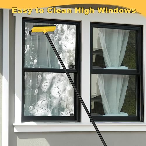 NEWE Window Squeegee with Extension Pole, 54.5 inches Car Windshield Washer Kit with Sponge, Extendable Shower Glass Cleaner Tool for Home Cleaning Mirror Auto Truck (Short Handle Included)