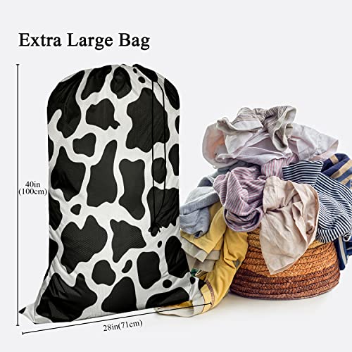 Swono Cowhide Print Travel Laundry Bag, Vintage Cow Spots White Black Repeated Milk Fur Machine Washable Dirty Clothes Organizer, Large Enough to Hold 4 Loads of Laundry, Oxford Cloth, Animal Print - color: Cowhide Print