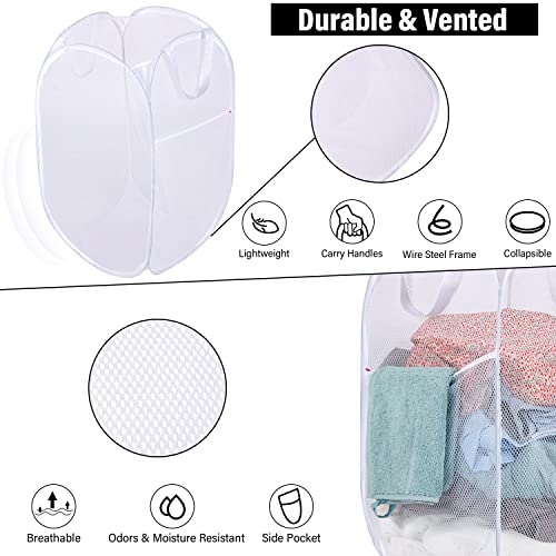 BATTOO Deluxe Strong Mesh Pop up Laundry Hamper Basket with Side Pocket for Laundry Room, Bathroom, Kids Room, College Dorm or Travel 2 Pack White - color: White, size: 2 pack
