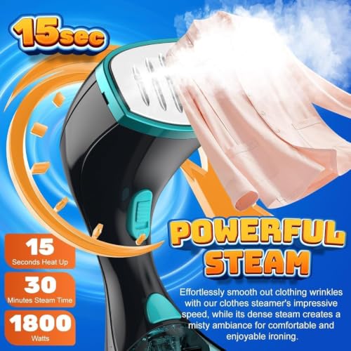 Steamer for Clothes, 1800W Handheld Clothes Steamer for Quick Wrinkle Removal with 15s Fast Heat-Up, 3 Steam Modes, 300ml Tank, Portable Garment Steamer with Brush & Glove for Home, Travel, Office