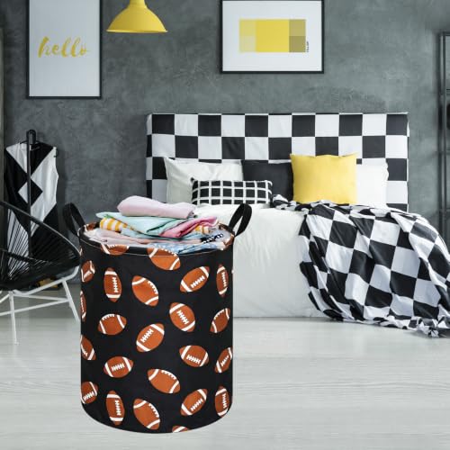 MAIZMZ Rugby Sport Print Storage Basket Kids Hamper, 15.7"D x19.7"H,Waterproof Lining, Leather Handles, Collapsible for Laundry, Sports Gear, Boys Gift - color: Rugby Black