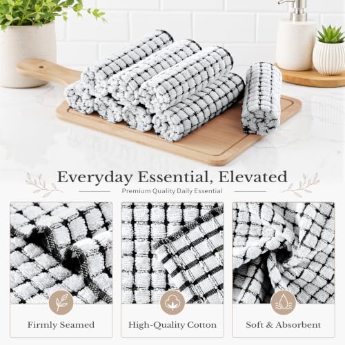 Homaxy 8 Pack Terry Kitchen Dish Cloths, 12"x12", Black - color: Black, size: 12 x 12 - 8 Pack