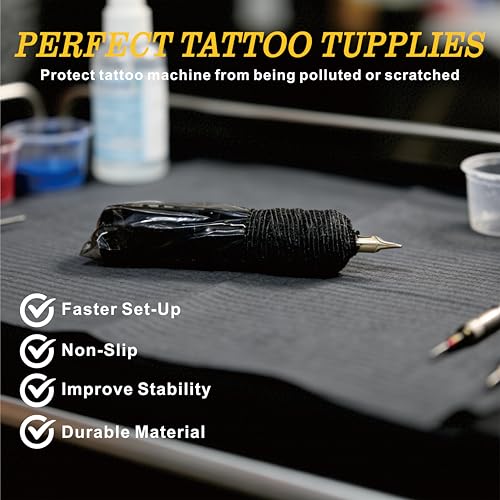 Tattoo Pen Covers 200PCS & 6 Rolls Grip Tape 2.56"x7" Black - color: Black