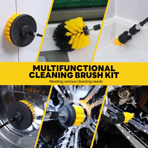 6Pcs Drill Brush Cleaning Kit with Extendable Rod, Yellow - color: Yellow-6pcs
