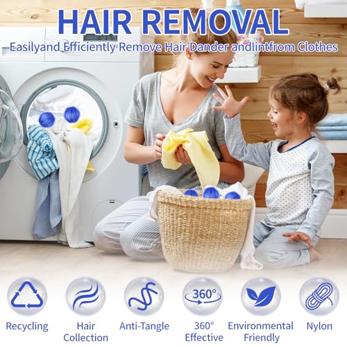 Pet Hair Remover for Laundry- Washing Machine Hair Collector & Pet Hair Removal Tool, Cat Dog Hair Collector for Washer, Reusable Lint Trap for Front Load & Top Load Washers (Blue) (12 PCS)