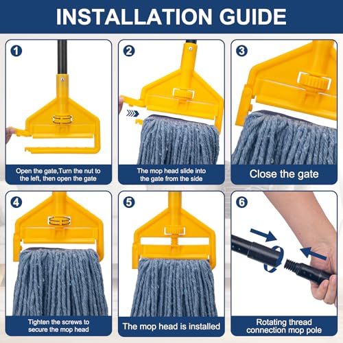 KeFanta 2 Pack Commercial Mop Heavy Duty Industrial Mops,60" Long Handle - size: 2 pack commercial mop-blue