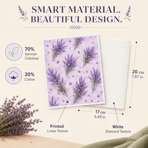 6 Pcs Lavender Swedish Dishcloths for Kitchen, German Cellulose - color: 6 Pcs- Lavender Print