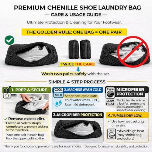 Shoe Washing Machine Bag 2 Pack for Washer & Dryer – Thick Padded Sneaker Laundry Bags with Mesh Panels & Zipper, Protective Shoe Washer Bag for Running & Gym Shoes (Black) - color: Black
