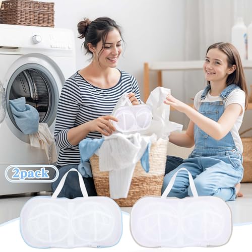 2 Pcs Bra Washing Bags for Laundry, Bra Bags for Washing Machine Lingerie Wash Dryer Bag Non-Deform 3D Protective Bracket Case with Handle Zipper for Women Laundry Storage Washing Delicates