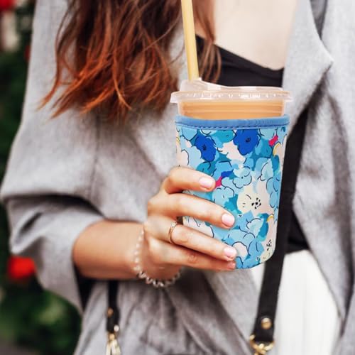 Reusable Insulated Neoprene Iced Coffee Cup Sleeve, Durable Drink Sleeve for Cold Beverages, Beverage Holder for Iced Coffee (Misty Blossom) - color: Misty Blossom