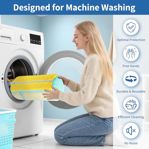 Shoe Washing Machine Bag 2 Pcs XL, Shoe Laundry Bag for Washer with Self-Locking Zipper, 360°Deep Clean Effectively Protects Shoes Suitable for Sneaker, Tennis and Other Types of Shoes (Yellow)