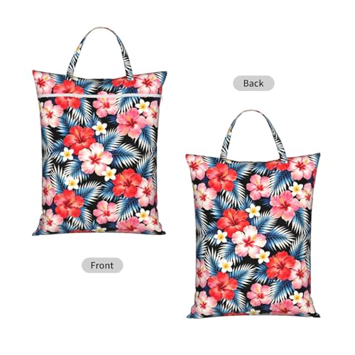 Red Pink Flower Palm Leaves Tropical Hawaii Travel Laundry Bags Cloth Diaper Wet Bags Handle Washable Dirty Clothes Bags Wet Dry Bag Suitcase Gym Swimming Pool College Dorm Wet Bag - color: 1 PC17, size: One Size