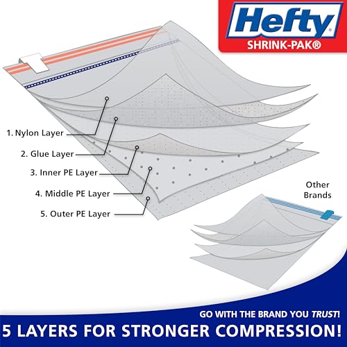 Hefty Shrink-Pak Large Travel Bags - Airtight Storage Bags for Maximum Space Saving, Travel Essentials, Ideal for Packing, Durable, Reliable Compression with Sealed Protection - size: 6 Large Travel Bags