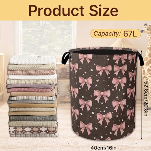 Pink Bows Laundry Basket,Cute Collapsible Laundry Baskets with Handles,Waterproof Oxford Cloth Hamper,Storage Organizer for Bathroom Bedroom Dorm - color: Pink Bows,Cute