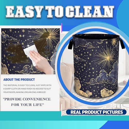 Beautiful Sun Stars Moon Laundry Basket Oxford Cloth Clouds Laundry Hamper - color: Beautiful Sun Stars Moon