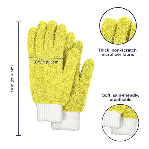 Microfiber Dusting Gloves for House Cleaning and Glass Cleaning Mitts - Microfiber Gloves for Plant Dusting, Car Cleaning - Reusable, Washable, No-Scratch, One Size Fits All (Yellow, 2 Pairs)