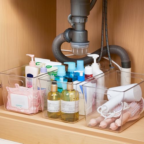 YIHONG 4 Pack Clear Storage Bins, Pantry Organizer Bins with Handle, XL - size: XL(13"L x 7.4"W x 7"H)