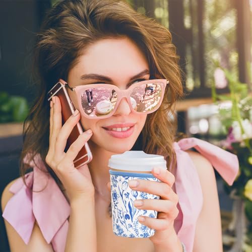 Reusable Insulated Sleeve for Iced Coffee Cup, Coffee Neoprene Sleeve for Cold & Hot Drinks, Beverage Holder for Iced Coffee (Blue Fern Florals, Small: 16-18oz) - color: Blue Fern Florals, size: Small: 16-18oz
